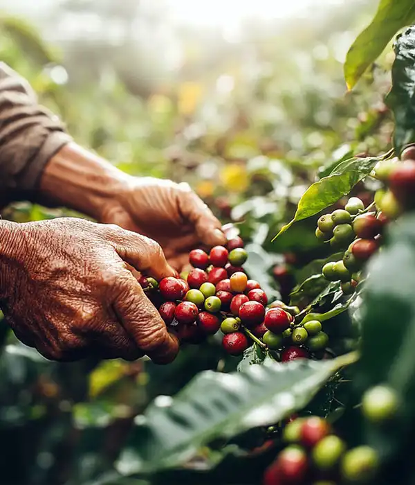 Plucking and Harvesting Coffee Cherries